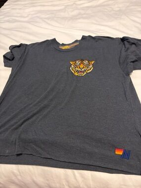 Aviator Nation Charcoal Tee with Yellow & Orange Tiger Patch